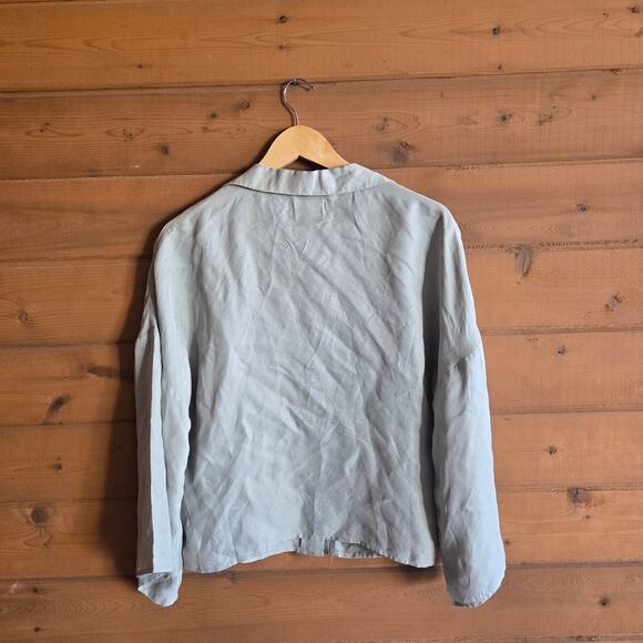 Anthropologie Sancia Annika Shirt Celadon Green Button Front Flare Sleeve Top XS - Picture 3 of 8